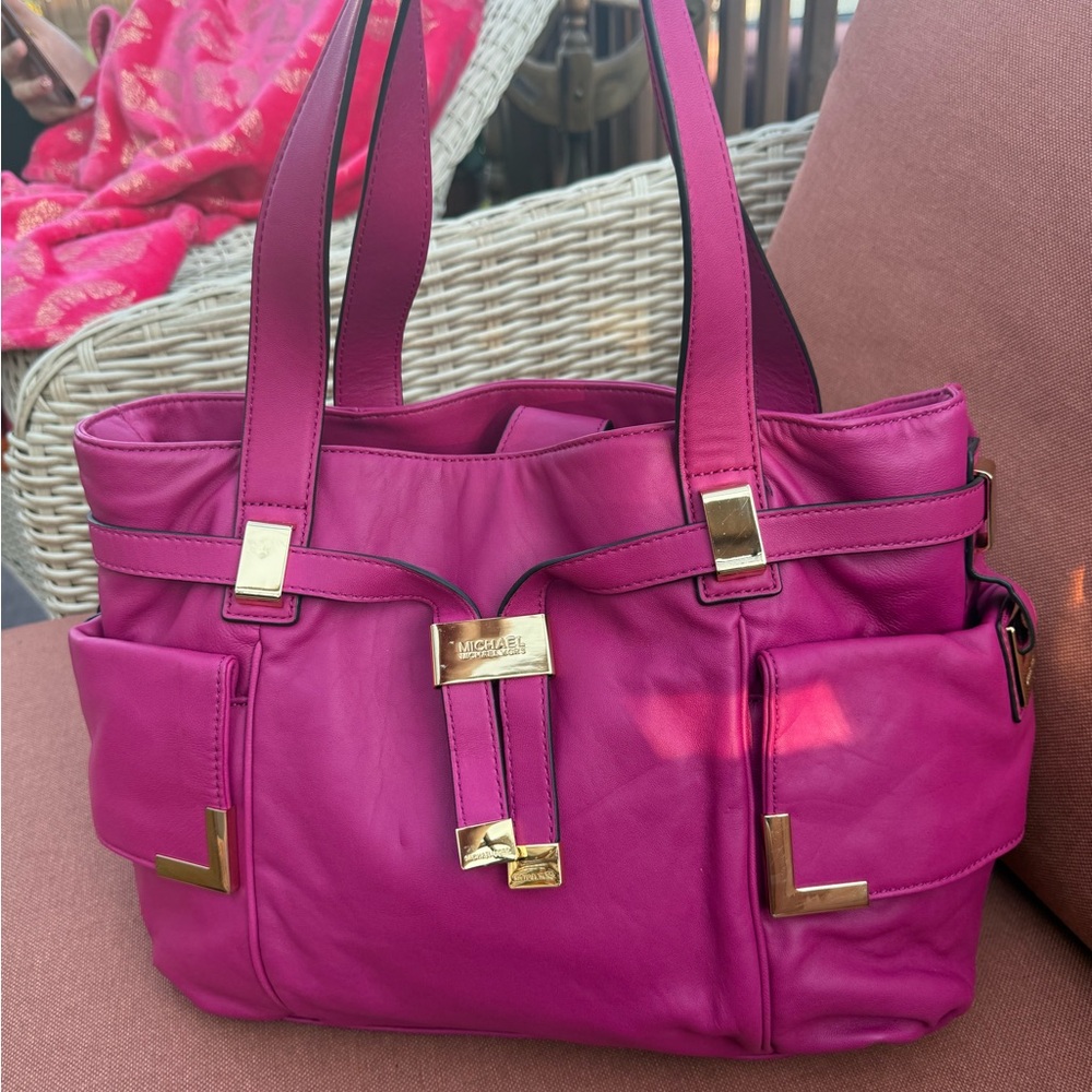 Michael Kors Fuchsia Shoulder Bag with Gold Accents